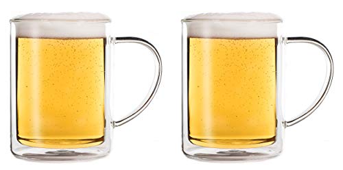 Feelino 2 jarras de cerveza de 600 ml, vasos de doble pared, vasos de té, vasos térmicos, para mantener el frío durante más tiempo.