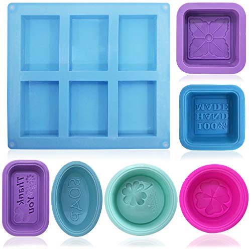 FineGood - 13 moldes de silicona suave de grado alimentario para jabón casero, manualidades, cupcakes, magdalenas,, de color azul, rojo rosa, morado, verde