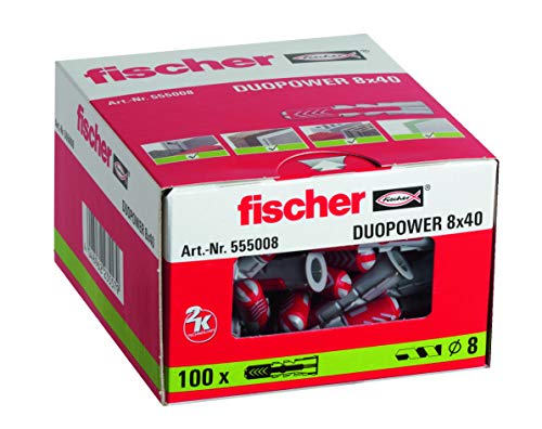 Fischer Taco Duopower Uds, 555008, Gris, 8x40 (Caja 100 tacos), Set Piezas