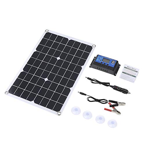 Galapara Kit de Panel Solar Flexible policristalino de Doble Salida con 2 Puertos USB DC 5V / 18V y Carga para automóvil 20A 12V / 24V Controlador de Carga Solar Regulador Inteligente PWM