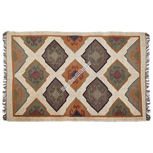 Handicraft Bazarr Alfombra para interiores y exteriores, de lana Kilim, de 4 x 6 pulgadas, estilo étnico, estilo vintage, alfombra de yoga, alfombra tejida Kilim, alfombra turca para sala de estar