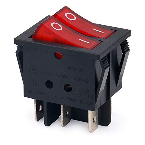 Heschen Doble interruptor basculante SPST encendido-apagado, con 6 Terminales, con luz roja, 16 A 250 VAC, pack de dos