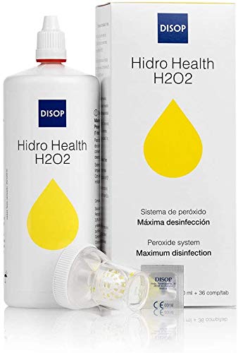 Hidro Health H2O2 Líquido de Lentillas sin Conservantes. Proceso Rápido en 1 Hora. Solución de Limpieza y Máxima Desinfección para todo Tipo de Lentes de Contacto 360 ml + 36 comprimidos