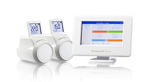 Honeywell Home THR99C3102 Kit de inicio con termostato inteligente evohome WiFi y 2 cabezales para radiador inalámbricos, ahorra energía y dinero, blanco (3 piezas)