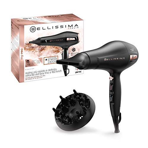 Imetec Bellissima My Pro P3 3400 - 11728 Secador de pelo con motor profesional AC, 2400W, Tecnología de iones, Rejilla de cerámica, Difusor y Concentrador, negro