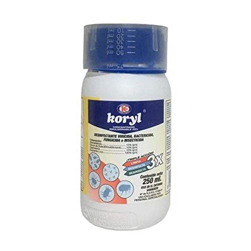 IMPEX EUROPA Desinfectante KORYL 4 en 1 Viricida, Bactericida, Fungicida e Insecticida Concentrado Emulsionable (250 ml)