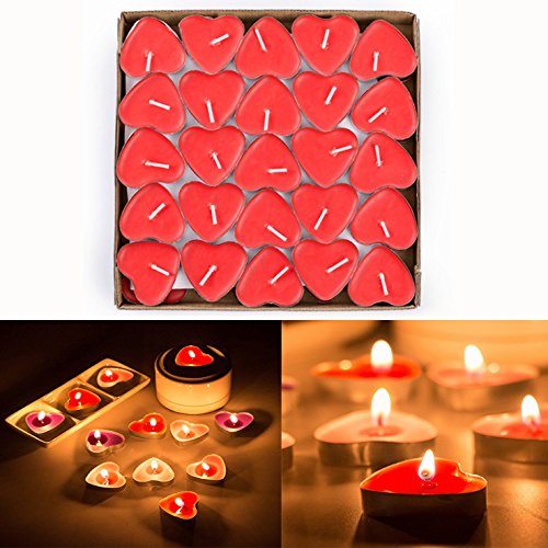 Itian 50 Pieza de Luz Juego de Té de la Vela Romántica del Corazón (Rojo)