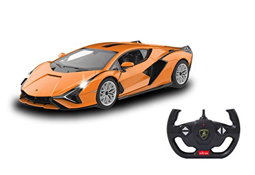 Jamara- Coche teledirigido Lamborghini Sián 2,4 GHz 1:14, con Licencia Oficial, hasta 1 Hora de Viaje, Aprox. 11 km/h, Detalles Perfectamente reproducidos, Interior detallado, Color Naranja (403127)