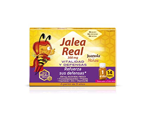 JUANOLA Jalea Real Niños - 14 Viales - Complemento alimenticio con jalea real fresca, fructooligosacáridos, própolis, extracto de equinácea, zinc y vitamina B6.