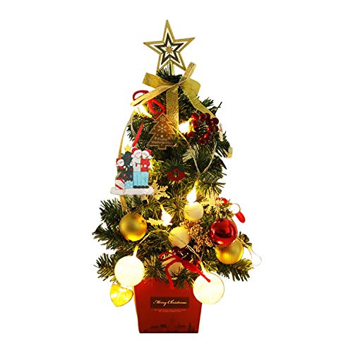 Juego de árbol de Navidad de mesa con luces LED, 50 cm, árbol de Navidad artificial, estrella dorada y adornos festivos, para decoración de Navidad