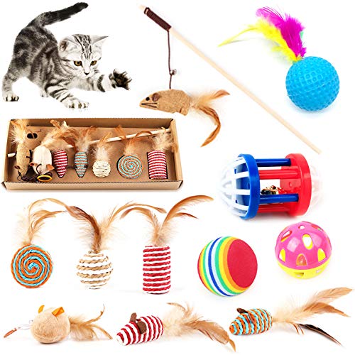Juguete Pluma de Gato ,Juguetes para Gatos Juguete Interactivo para Gato contiene un palo de madera para gatos y otros Juguetes Gatos.Ecológico e inofensivo,puede jugar con mascotas de forma segura