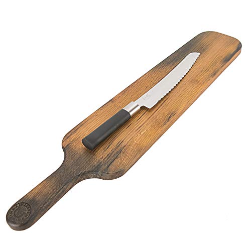 Kai Shun Wasabi - Set de regalo, cuchillo para pan y tabla grande (roble) de madera de barril hecha a mano (Wasabi Black Brotmesser VK:149