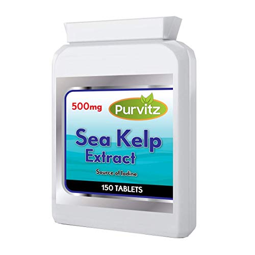 Kelp 500 mg 150 tabletas | Rico en yodo por Purvitz | Fabricado en Reino Unido | Vegetariano | Tabletas de algas marinas |