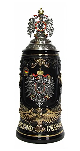 KING Jarra de Cerveza Alemana Escudo alemán, águila de Oro como asa, Jarra 0,6 litros