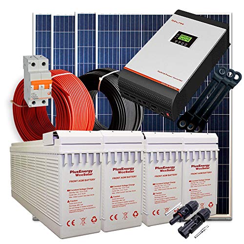 Kit Solar 24V 1.200W / 6.000W Día + 4 Paneles + 4 Baterías FT-250Ah + Inversor Multifunción 5kva con Regulador MPPT 80A