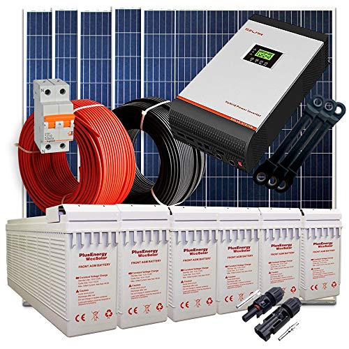 Kit Solar 24V 1.500W / 7500W Día + 5 Paneles + 6 Baterías T-250Ah + Inversor Multifunción 5kva con Regulador MPPT 80A