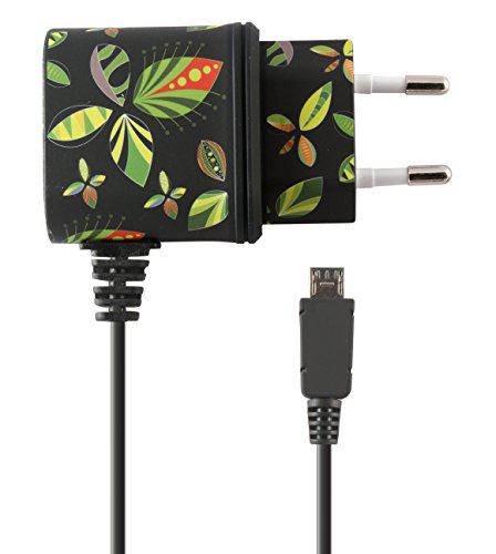 Ksix B1740CD02FN - Cargador directo 1A Micro USB, diseño de flores, color negro