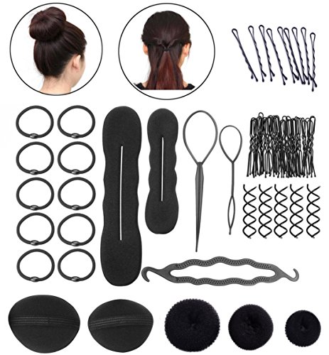 Kungfu Mall - Kit de peluquería con gomas del pelo, pinza, rulos, accesorio para moños y trenzas