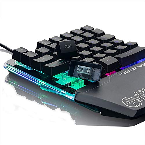 LaLa POP Colorido RGB Metal Keyboard Come Pollo LOL Teclado de una Mano USB-Backlit Teclado de Juegos (Color : RGB Black Panel)