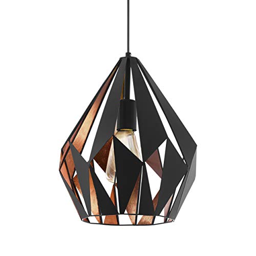 Lámpara colgante EGLO CARLTON 1, lámpara de suspensión con 1 bombilla, lámpara suspendida retro de acero, color: negro, cobre, casquillo: E27, Ø 31 cm