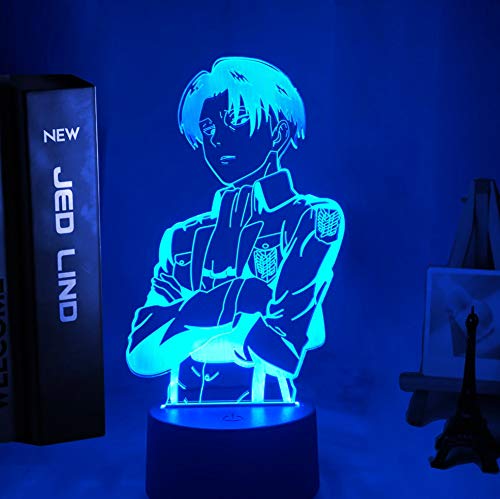 Lámpara de mesa acrílica Anime Attack on Titan para la decoración de la habitación del hogar Luz Cool Kid Regalo para niños Capitán Levi Ackerman Figura Luz de noche