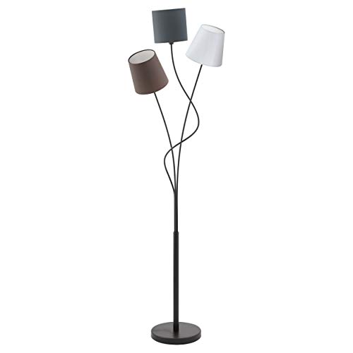 Lámpara de pie EGLO MARONDA, lámpara de pie con 3 bombillas, lámpara de pie de acero y tela, color: negro antracita, blanco, marrón, casquillo: E14, interruptor de pie incluido