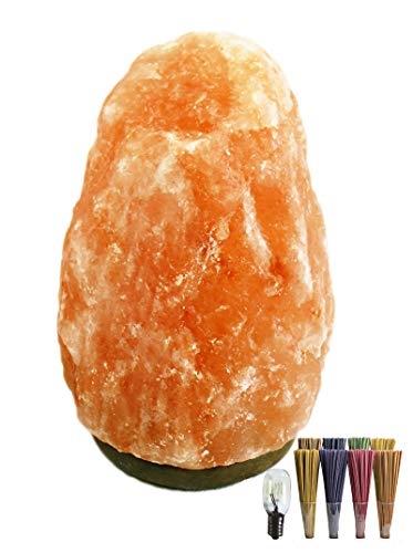Lámpara de Sal Natural del Himalaya 3.5-4 kg, Piedras Naturales 100% con Bombilla + Pack 20 Inciensos de Regalo