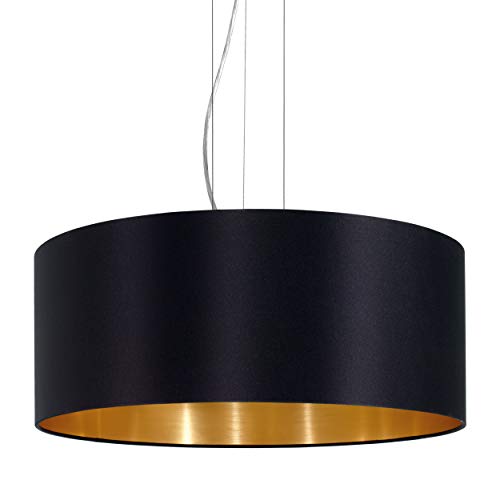 Lámpara de suspensión EGLO MASERLO, lámpara colgante textil con 3 bombillas, lámpara suspendida de acero y tela, color: níquel mate, café, dorado, casquillo: E27, Ø: 53 cm