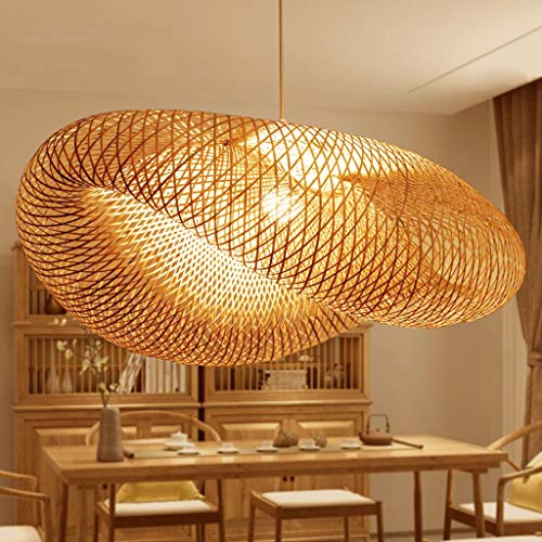 Lámparas vintage Lámparas de bambú natural Lámparas trenzadas Longitud ajustable simple y creativa E27 Lámparas de ahorro de energía Restaurante Habitación Allée Lámparas cálidas,80cm