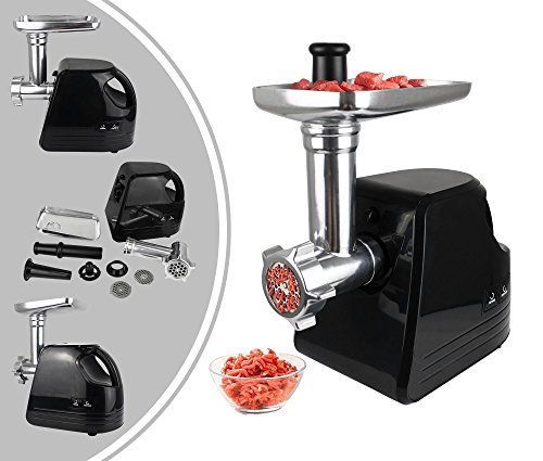 Leogreen - Amoladora de Carne, Trituradora de Carne, Negro, con placas de corte, Potencia máxima: 1600 W, Voltaje: 220-240 V