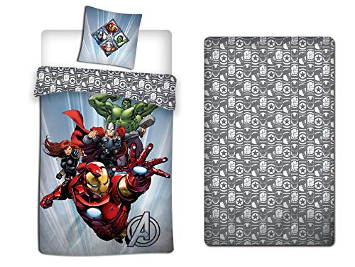 LesAccessoires Disney Avengers - Juego de funda nórdica y funda de almohada (140 x 200 cm + sábana bajera 90 x 190 cm)