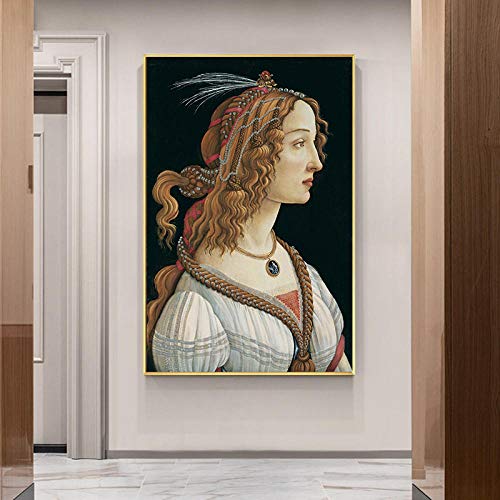 LLXXD Retrato de una Mujer Joven de Sandro Botticelli, Pintura Famosa, Arte de Pared, decoración en Lienzo, Impresiones en Lienzo, imágenes para la Sala de Estar, 50 x 70 cm （sin Marco）