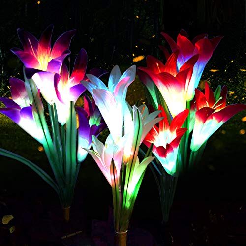 Luces Solares Flores, Luz de Jardín de Lirio, 3 Juegos de Luces LED Para Exteriores para Jardín, Terraza, Decoración de Césped