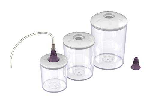 Magic Vac ACO1182 - Juego 3 recipientes para envasado al vacío, tubo y tapón para envasar al vacío, apto para nevera, congelador microondas, libre de BPA, color transparente