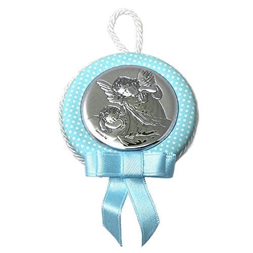 Medalla cuna bebé motivo ángel plata Ley 925m azul lunares [AB9675]