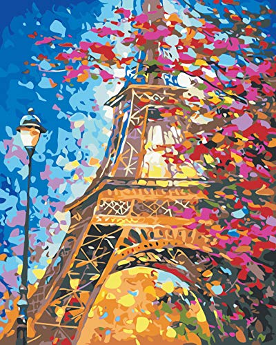 MILEADER Pintar por Numeros DIY Pintura acrílica Kit para Niños y Adultos 16 * 20 Pulgadas con Pinceles y Pinturas - Torre Eiffel Sin Marco
