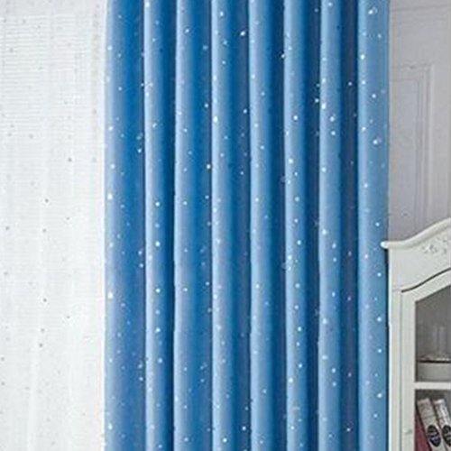 MOOUK 1 cortina opaca con diseño de estrellas y cielo nocturno para dormitorio, sala de estar, estudio, habitación de los niños (100 x 250 cm), color azul cielo