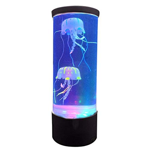 nakw88 - Lámpara vertical con medusas - Lamparilla nocturna para la mesita de noche con luces de led que cambian de color y eficiente carga con USB - Lámpara decorativa para casa de estilo acuario