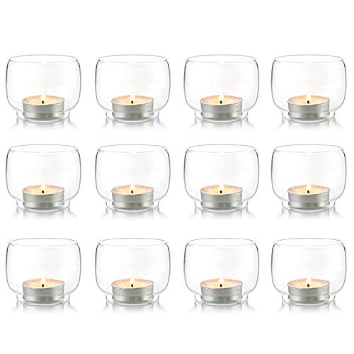 Nuptio Candelabros votivos para Huracanes de Vidrio Transparente, Juego de 12 candelabros para Velas de LED/sin Perfume