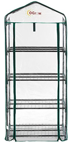Ogrow Mini Invernadero de Jardín, Balcon, Terraza - Invernadero Pequeño Portátil de PVC Transparente de 4 Niveles - 157,5 cm x 68,5 cm x 48,3 cm
