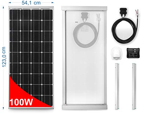Panel Solar 100 W monocristallino para Camper. Kit completo de accesorios para el montaje y de regulador 10 A