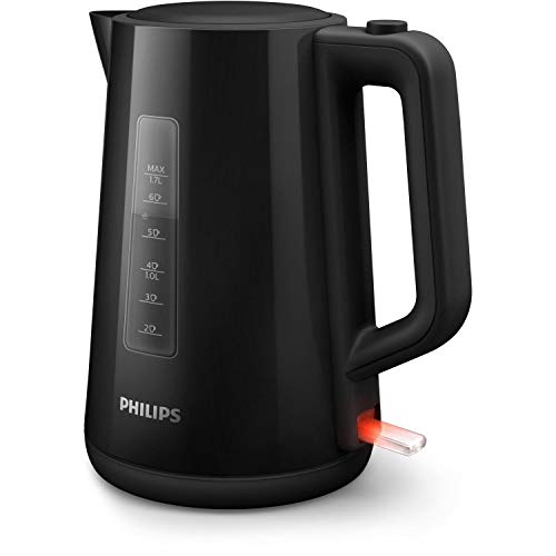 Philips Hervidora serie 3000 HD9318/00- Hervidor de agua eléctrico de plástico, capacidad 1.7L, 2200w, indicador luminoso de encendido, tapa abatible con un botón, negro