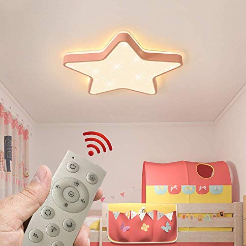 Plafón de techo LED Lámpara de techo Forma de estrella Lámpara de pared romántica Led Lámpara para niños para sala de estar Dormitorio Sala de juegos (atenuación continua, Borde rosa (60 * 5 cm) 48W)