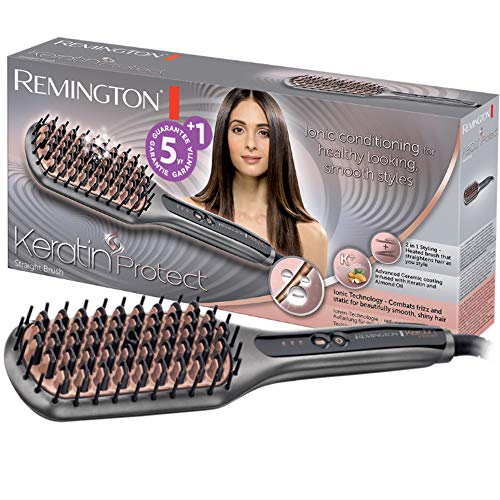 Remington CB7480 Keratin Protect Straight - Cepillo Alisador, Cerdas de Cerámica, Keratina y Aceite de Almendras, Gris y Rosa