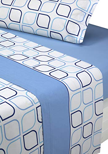SABANALIA - Juego de sábanas Estampadas Spring (Disponible en Varios tamaños y Colores), Cama 135, Azul