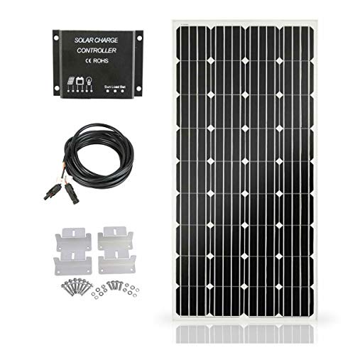 SARONIC 160W 12V Panel Solar Kit-160W Panel Solar + 10A Controlador de Carga de luz LCD + 3m Cable Adaptador + Soportes de Montaje