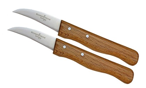 Schwertkrone Solingen - Juego de cuchillos de cocina con mango de madera de haya, curvados, afilados, cuchillo de cocina para pelar, cuchillo multiusos, acero inoxidable madera,