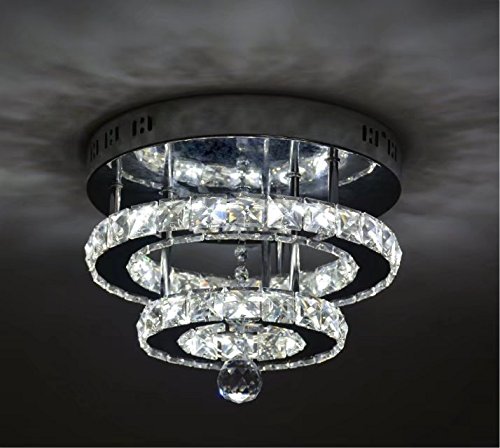 SHFGOO Lámpara de techo LED de cristal moderno K9 Lámpara de araña de cristal de acero inoxidable Decoración perfecta para pasillo/escalera/dormitorio/comedor (luz blanca)
