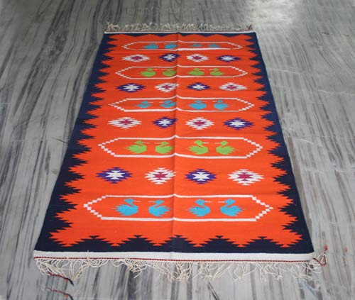 silkroude, Alfombra de algodón turco Kilim Rag de algodón turco Kelim, alfombra de área con estampado de pájaros, alfombra Kilim