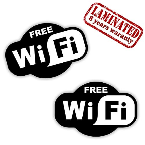 SkinoEu® 2 x PVC Laminado Pegatinas Adhesivos Free WiFi Gratis Internet Ventana Cafetería Tienda Salón Restaurante Autos Coches B 91